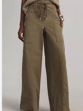 NWOT Anthropologie Maeve Utility Wide Leg Trousers Army Green S